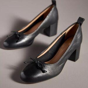 Maeve Black Leather Block Heel Ballet Pumps Size 8